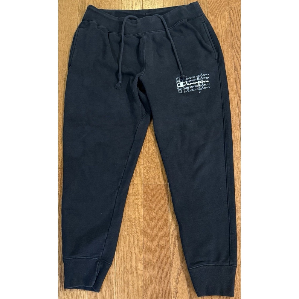 Champion Reverse Weave Black Logo Drawstring Jogger Sweatpants Adult Size L